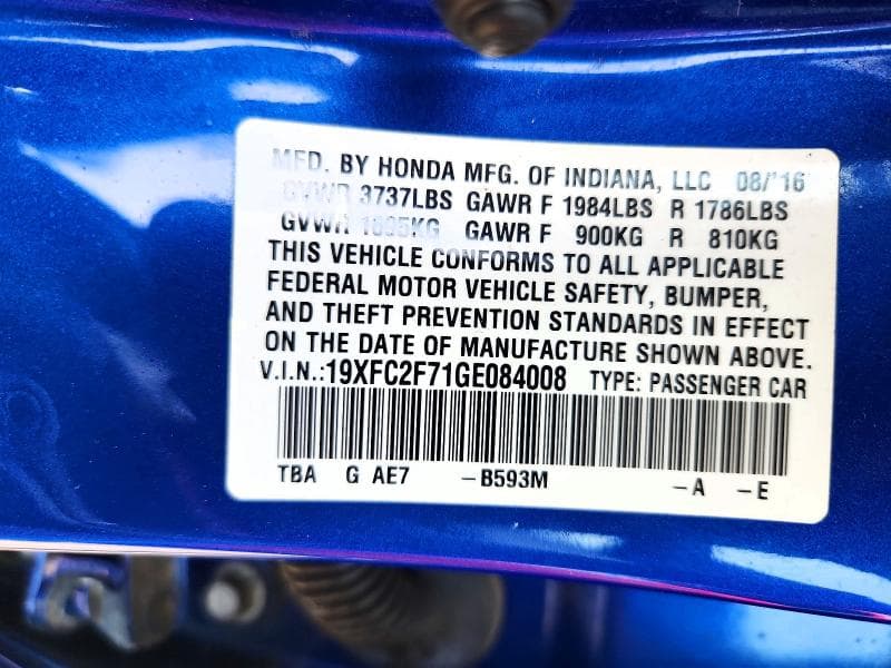 2016 HONDA CIVIC EX 12