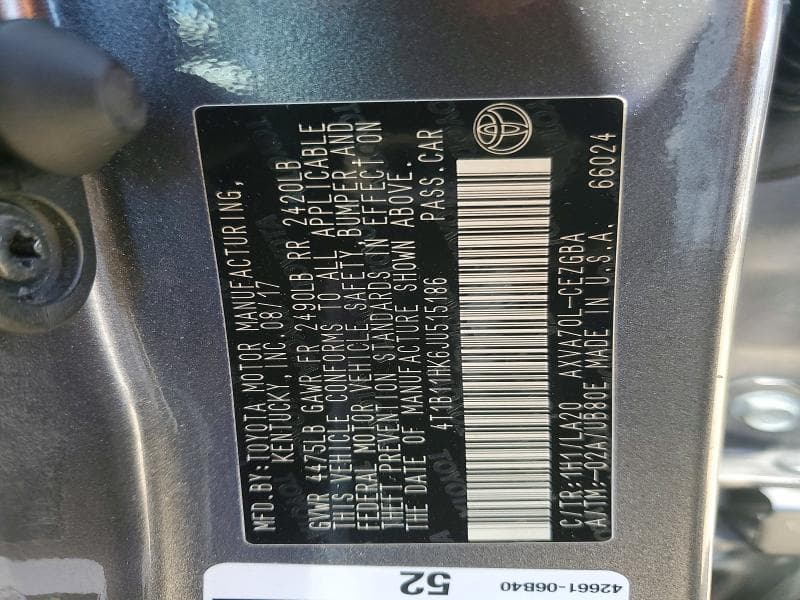 2018 TOYOTA CAMRY XLE XLE 12