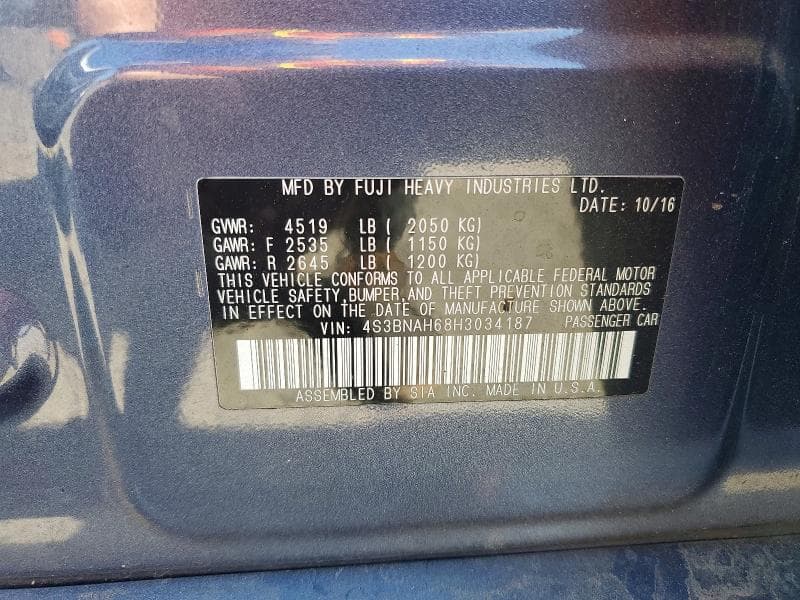 2017 SUBARU LEGACY 2.5I PREMIUM 2.5I PREMIUM 12