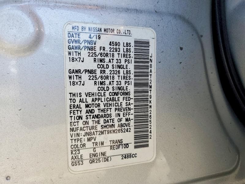 2019 NISSAN ROGUE SV 14