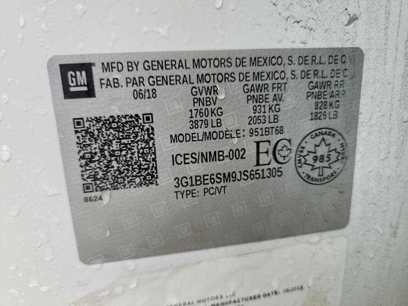 2018 CHEVROLET CRUZE LT LT 12