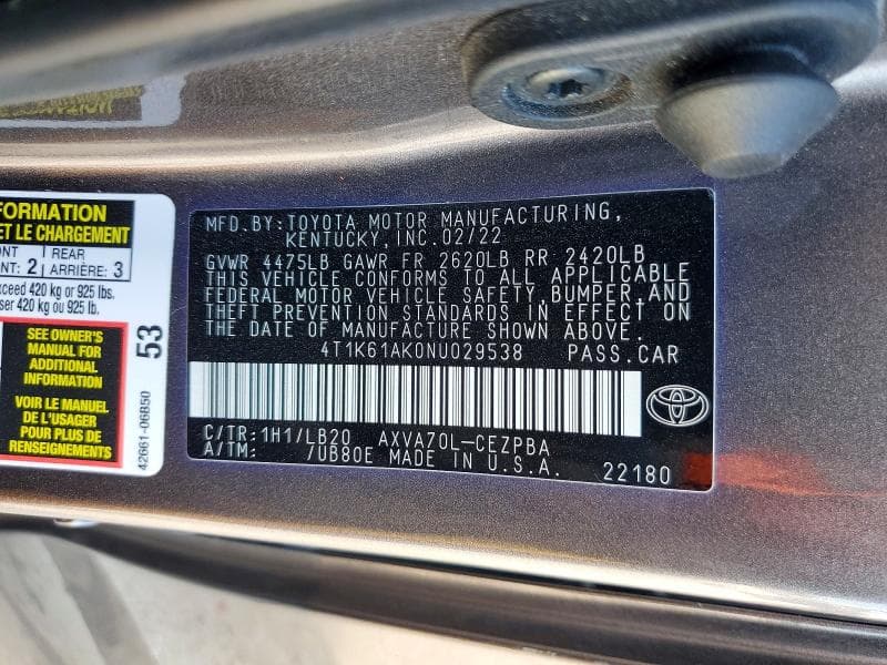 2022 TOYOTA CAMRY XSE XSE 12