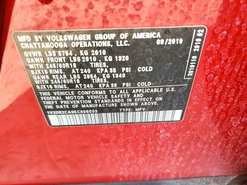 2019 VOLKSWAGEN ATLAS SE 13