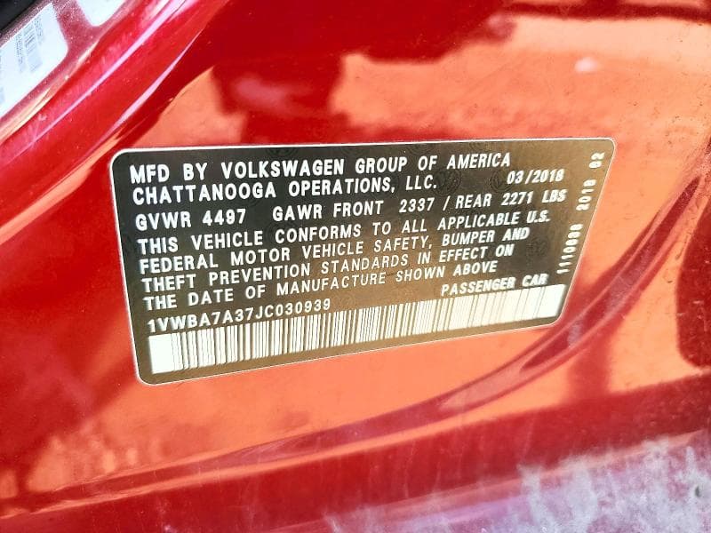 2018 VOLKSWAGEN PASSAT SE 12