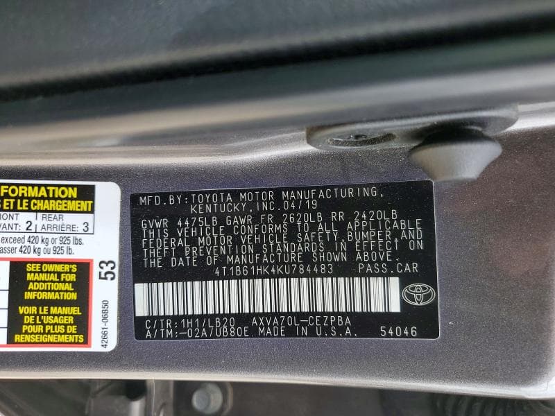 2019 TOYOTA CAMRY XSE 12