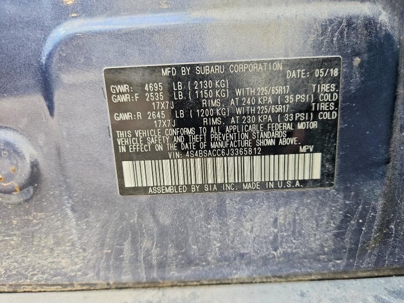 2018 SUBARU OUTBACK 2.5I PREMIUM 2.5I PREMIUM 13
