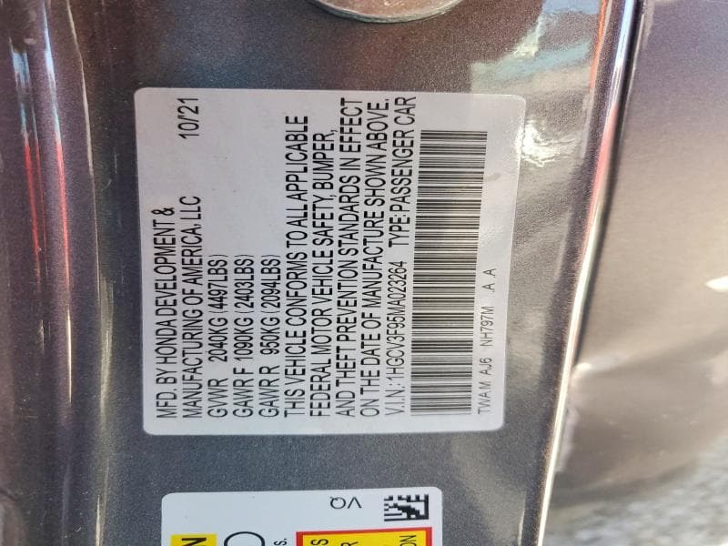 2021 HONDA ACCORD TOURING HYBRID 12