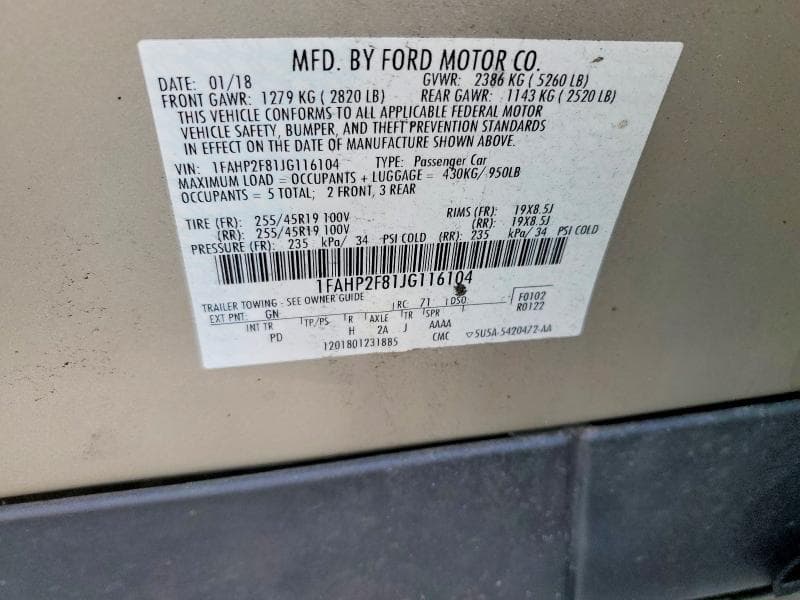 2018 FORD TAURUS LIMITED 12