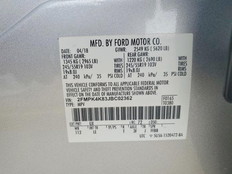 2018 FORD EDGE TITANIUM TITANIUM 12