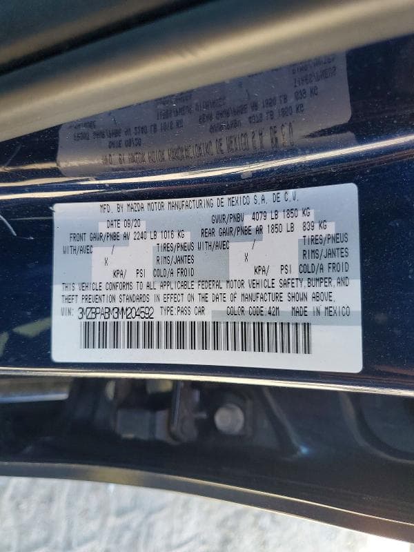 2021 MAZDA 3 SELECT SELECT 12