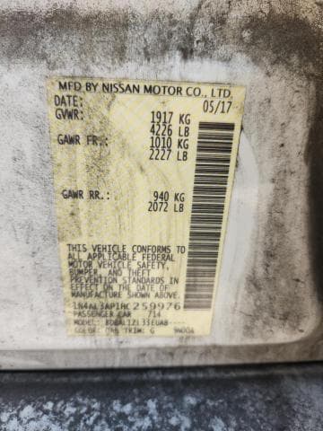 2017 NISSAN ALTIMA 2.5 SV 2.5 SV 12