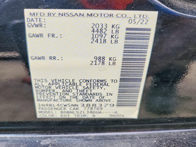 2022 NISSAN ALTIMA SR SR 13