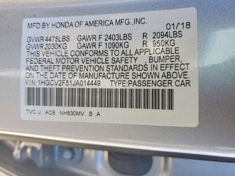 2018 HONDA ACCORD EXL EXL 13