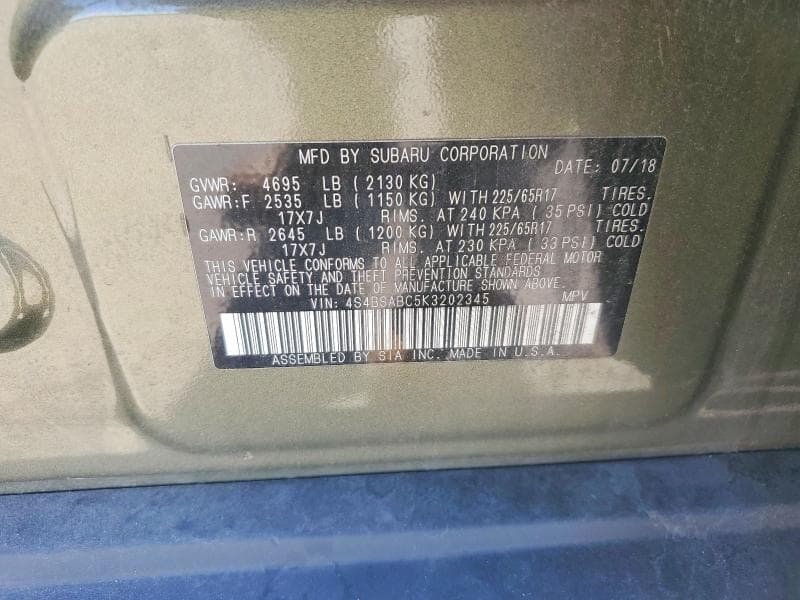 2019 SUBARU OUTBACK 2.5I 2.5I 12