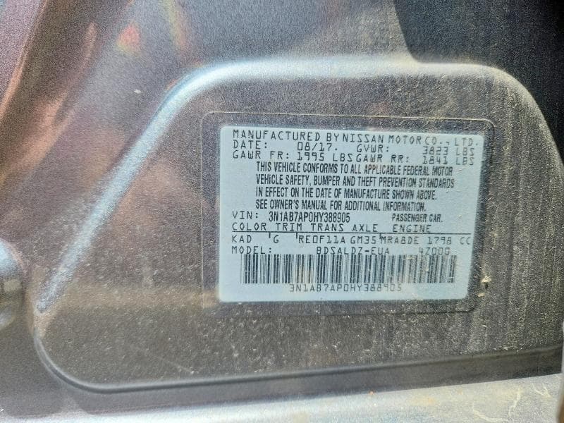 2017 NISSAN SENTRA SV SV 12