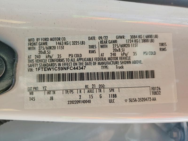 2022 FORD F150 SUPERCREW SUPERCREW 12