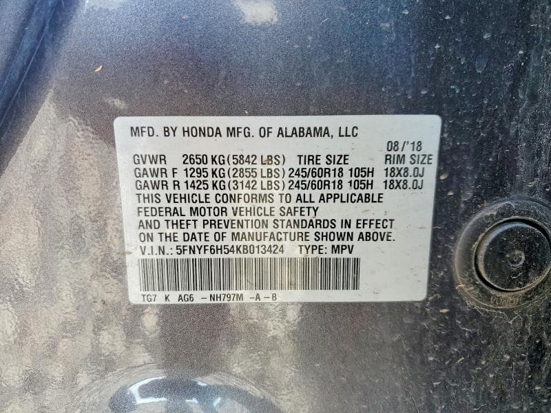2019 HONDA PILOT EXL EXL 14