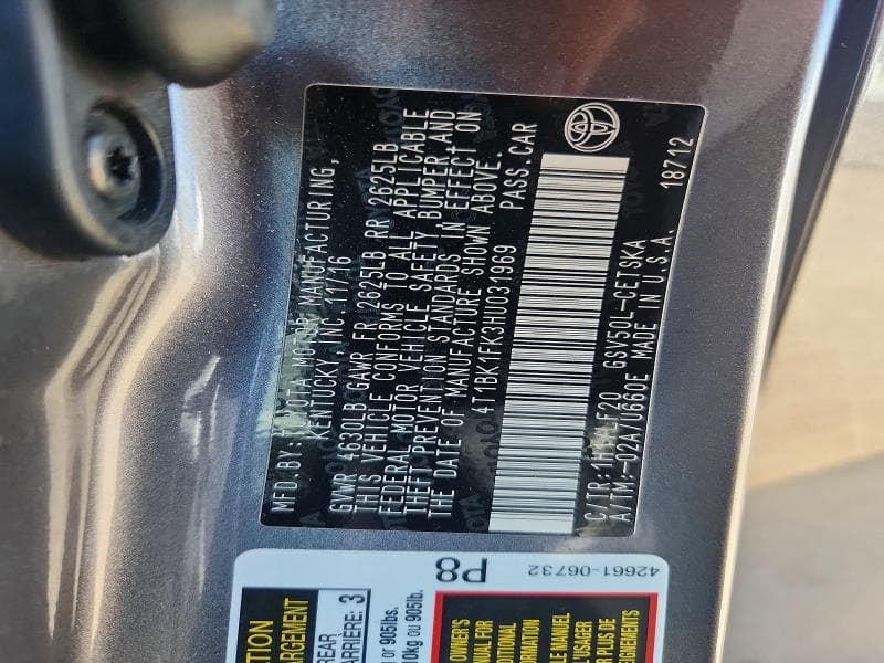 2017 TOYOTA CAMRY XSE V6 XSE V6 12