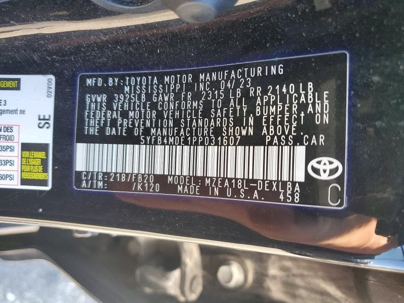 2023 TOYOTA COROLLA LE 12