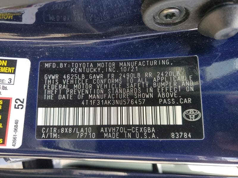 2022 TOYOTA CAMRY XLE 12
