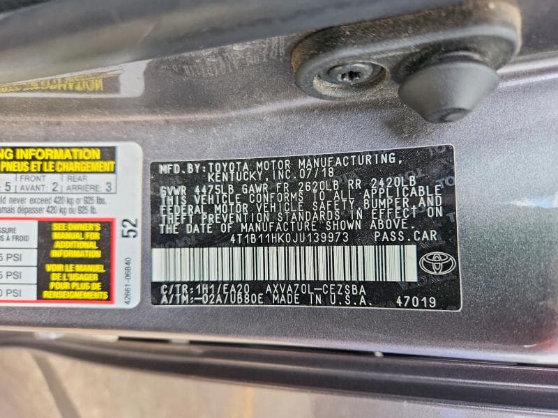 2018 TOYOTA CAMRY SE 12