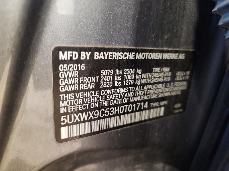 2017 BMW X3 XDRIVE28I XDRIVE28I 12