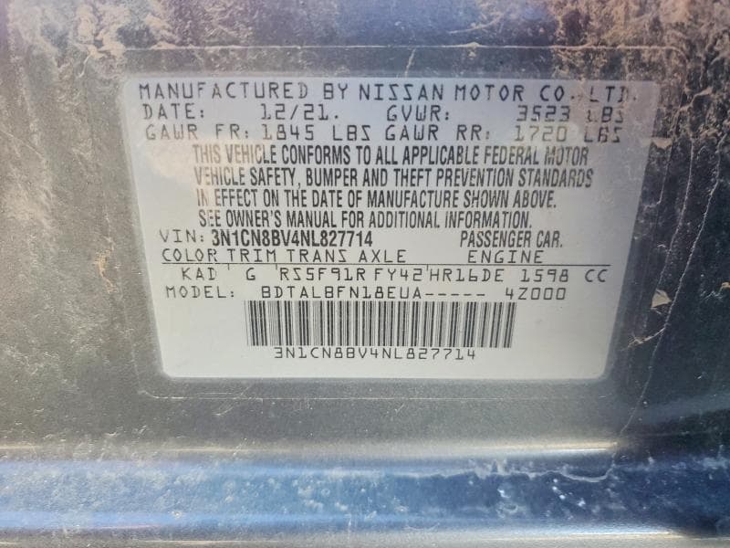 2022 NISSAN VERSA S S 12