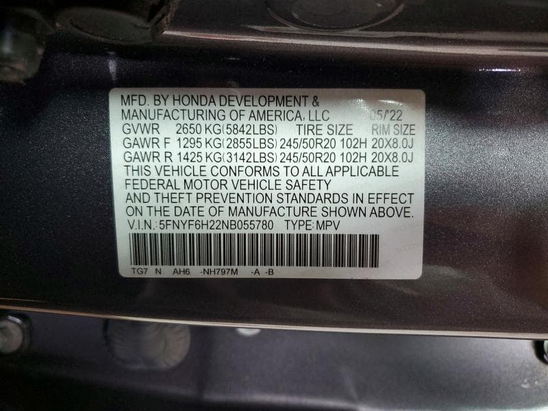 2022 HONDA PILOT SE 14