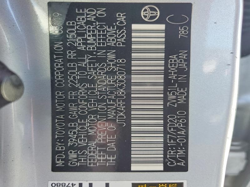 2019 TOYOTA PRIUS LE 12
