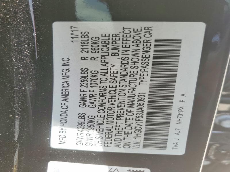 2018 HONDA ACCORD EXL EXL 12