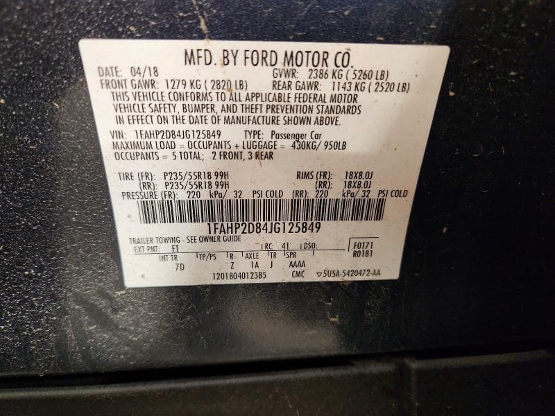 2018 FORD TAURUS SE SE 12