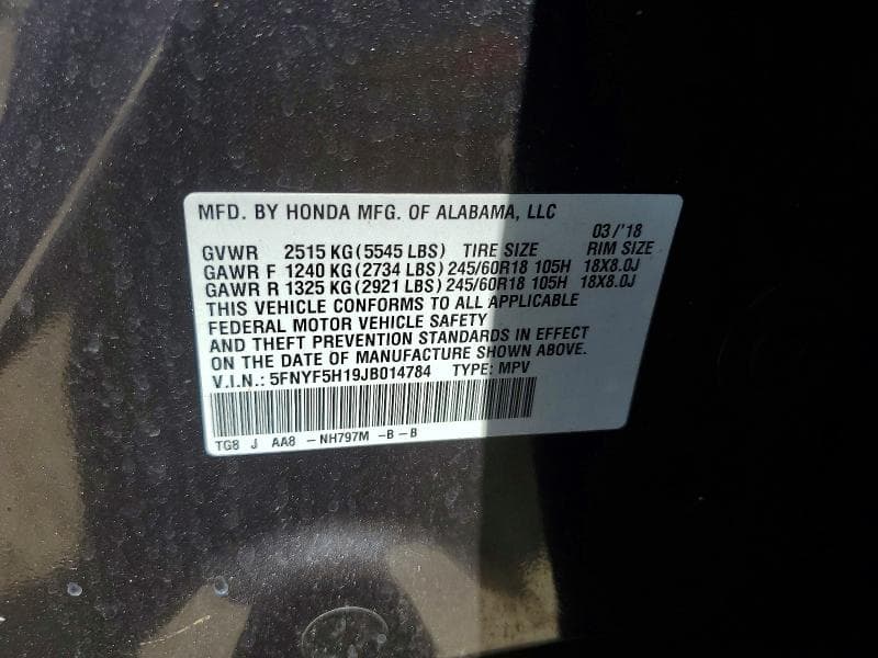2018 HONDA PILOT LX 13