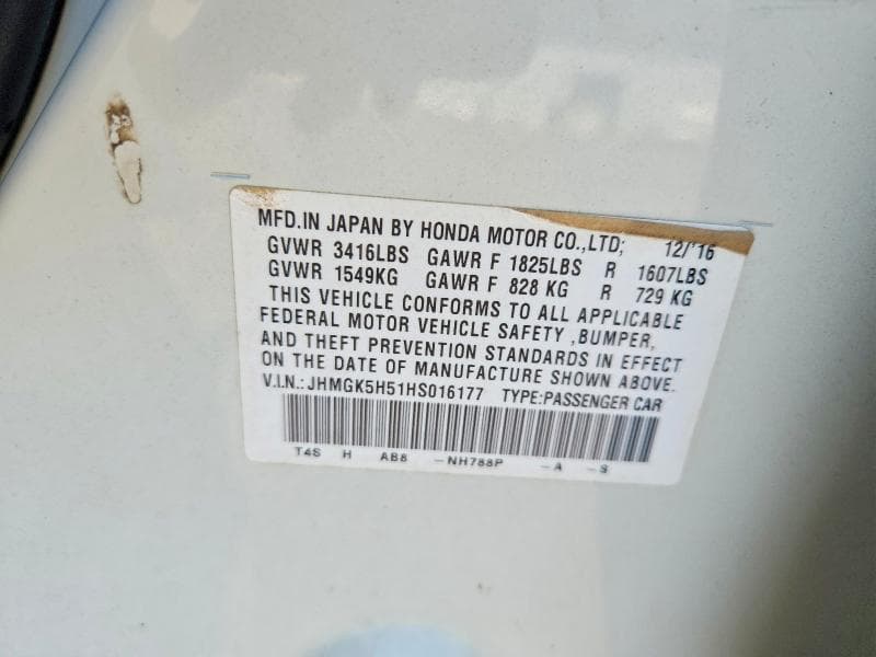 2017 HONDA FIT LX LX 12
