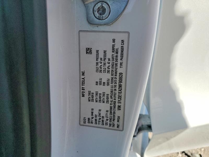2021 TESLA MODEL 3 12