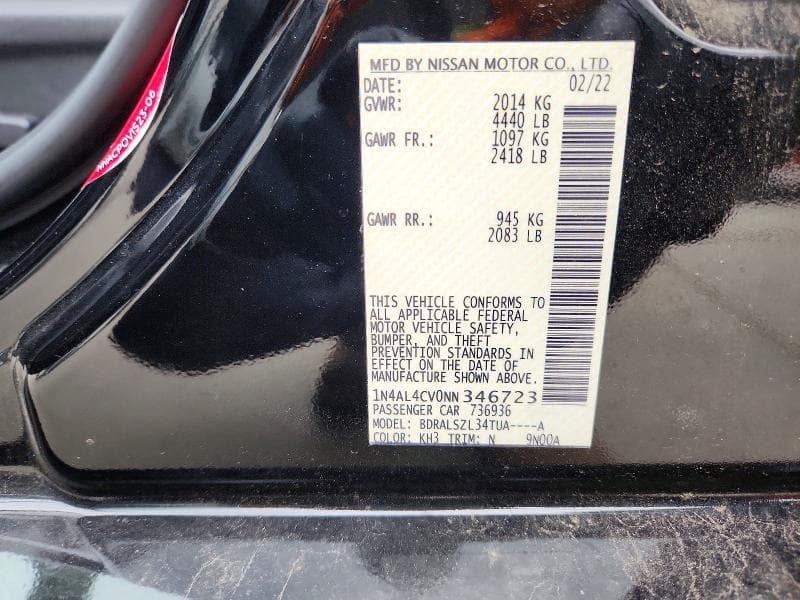 2022 NISSAN ALTIMA SR 12