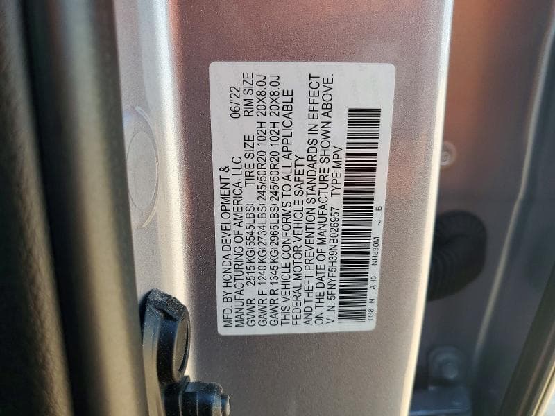 2022 HONDA PILOT SPORT SPORT 13