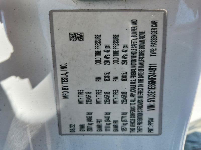 2022 TESLA MODEL 3 12