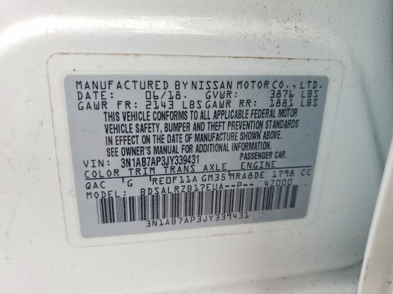 2018 NISSAN SENTRA SR SR 12