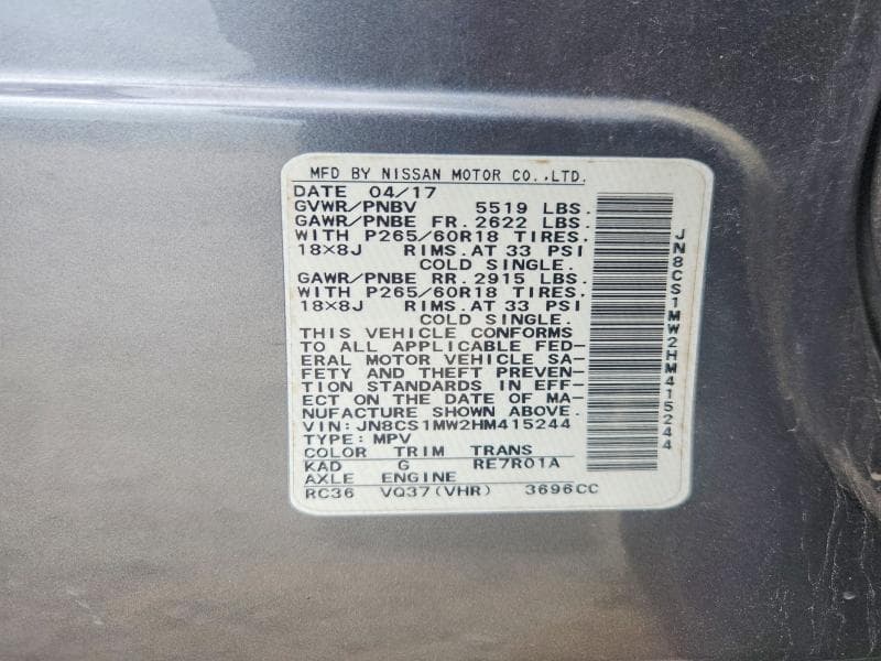 2017 INFINITI QX70 BASE BASE 12