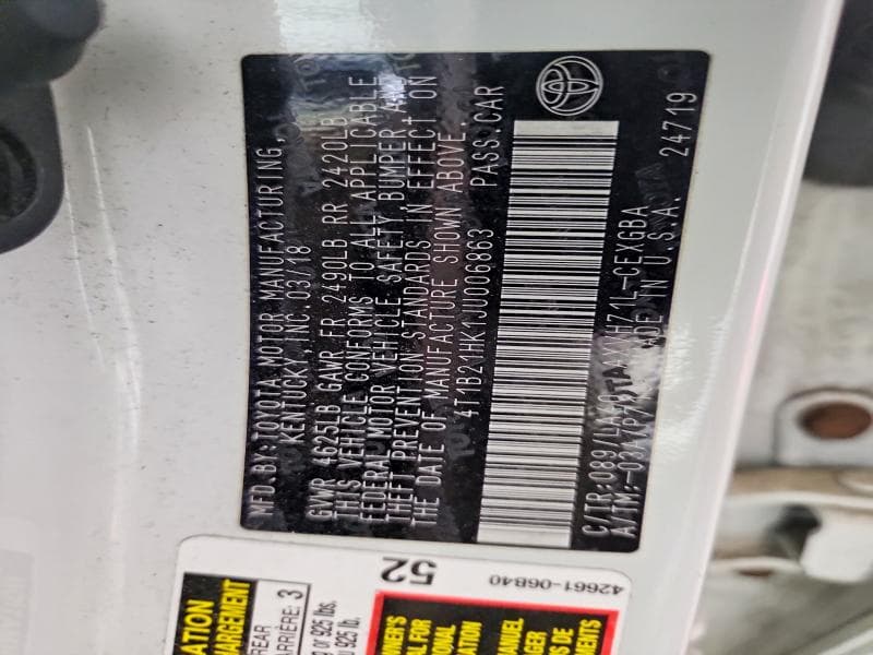 2018 TOYOTA CAMRY HYBRID XLE XLE 12