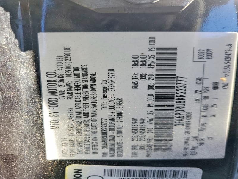 2019 FORD FUSION TITANIUM 12