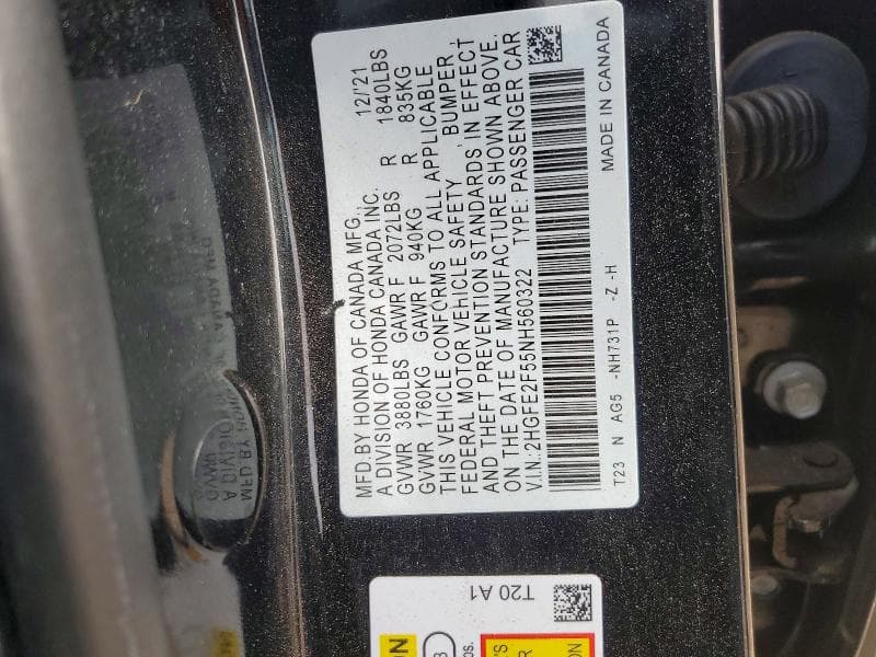 2022 HONDA CIVIC SPORT SPORT 12