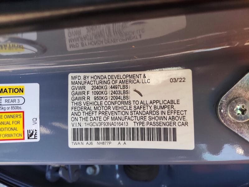 2022 HONDA ACCORD TOURING HYBRID 12