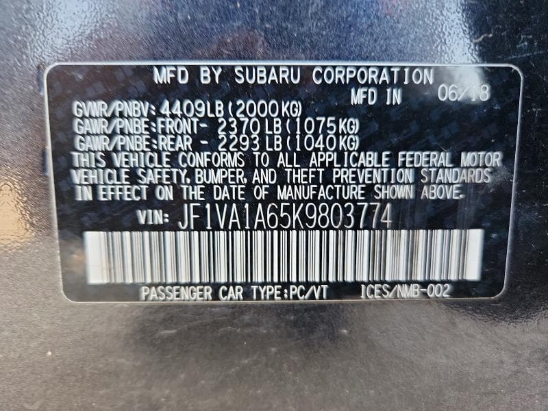 2019 SUBARU WRX 12
