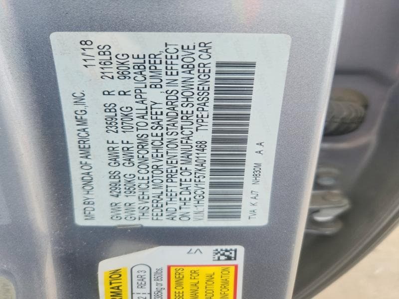 2019 HONDA ACCORD EXL EXL 12
