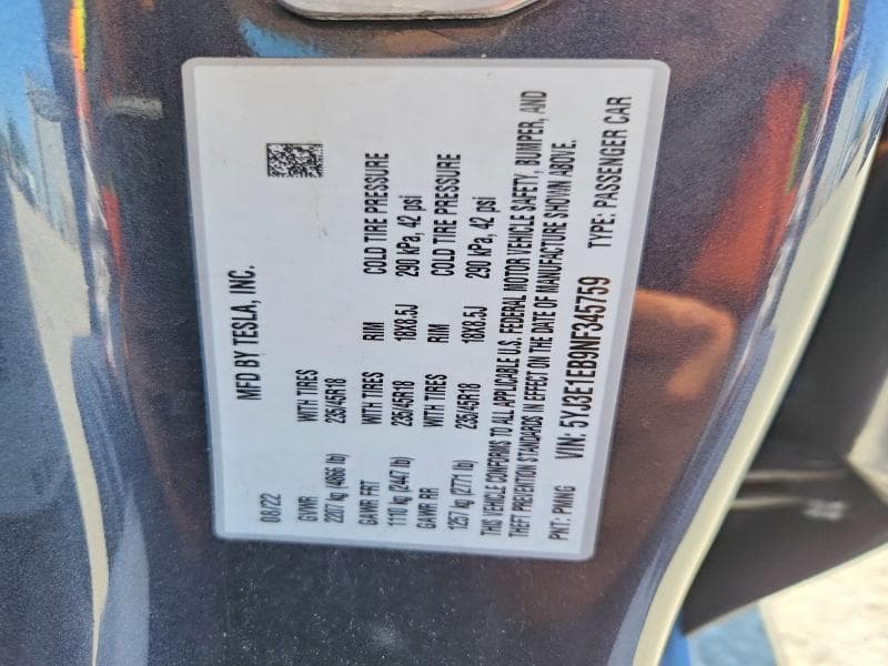 2022 TESLA MODEL 3 12