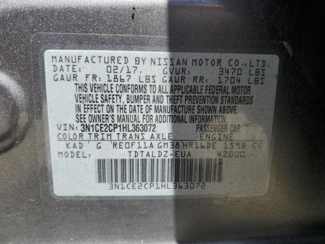 2017 NISSAN VERSA NOTE S S 12
