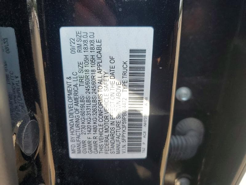 2023 HONDA RIDGELINE RTL RTL 12
