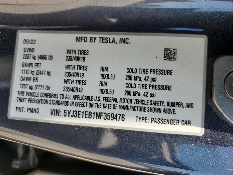 2022 TESLA MODEL 3 12