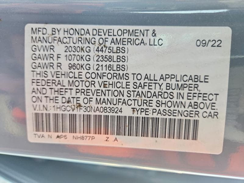 2022 HONDA ACCORD SPORT 12